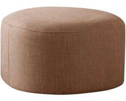 Voetenbankje Ottomaans - Ronde Poef - Voeten Rusten - Ademend Katoen Linnen - 53x30cm - Bruin