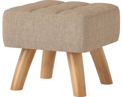Voetenbankje, rechthoekig voetenbankje met stevige houten poten, modern voetenbankje met linnen bekleding, voetenbankje voor het wisselen van schoenen in de woonkame
