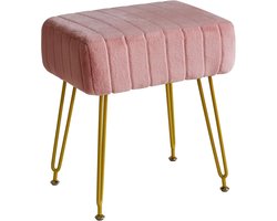 Voetenbankje velvet roze met gouden poten, poef zitkruk voor kaptafel en bank, zachte bekleding, compact design 40x30x46 cm