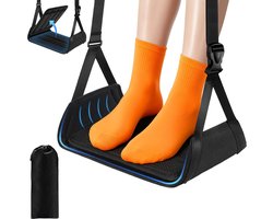 Voetenbankje - Vliegtuigvoetenbankje - Reisvoetenbankje - Uitgerust met verstelbare bandjes en een gewatteerde plank, kan het gebruikt worden als voetenbankje onder een eettafel om uw voeten te laten rusten; een must-have voor lange vluchten (Zwart).