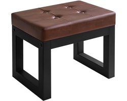 Voetenbankje, voetenbankje, rechthoekig, PU-leer, voetensteun, kruk met gevoerde zitting en metalen poten, moderne voetensteun voor woonkamer, slaapkamer, stoel, donkerbruin