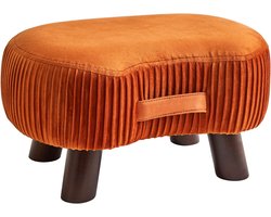 Voetenkruk, bank met handvat, gebogen opstapkruk met zacht zitkussen, gewatteerde fluwelen kruk, massief hout, voor woonkamer, kinderkamer, 40 x 28 x 23 cm, oranje