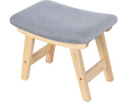 Voetenkruk, voetenbankje, poef klein, linnen voetenbankje, uitneembare poef, hulpvoetenbank voor keuken en woonkamer (natuurlijke poten + donkergrijs kussen)