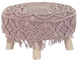 Voetensteun DKD Home Decor Natuurlijk Licht Roze Hout Boho Macramé 53 x 53 x 31 cm