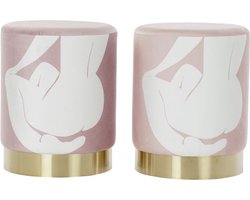 Voetensteun DKD Home Decor Scandi Gouden Wit Licht Roze 30 x 30 x 38 cm (2 Stuks)