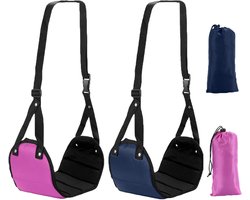 Voetensteun voor vliegtuig 2 stuks - Hangende voetenbank voor reizen met draagzak (roze/blauw)