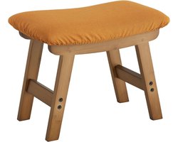 Voetkruk, Ottomaanse voetsteun, bamboe voetkruk onder bureau, kleine kruk voor woonkamer, slaapkamer en keuken (bruine poten - oranje kruk oppervlak)