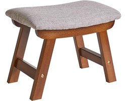 Voetkruk, voetenbankje, lage poef, stoffen bankkruk, 4 beukenpoten, geschikt voor slaapkamer, woonkamer en keuken, bruin been + grijs kussen