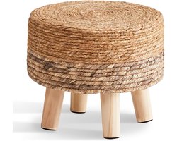 Voetkruk Zeegras - Poef Ottomaan - Voetenrust Bank - Handgeweven Natuurlijk - 33 cm Rond - Naturel Bruin