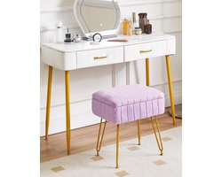 Voetsteun en voetenbank met opbergruimte, kleine bijzettafel met 4 metalen poten, anti-slip voor make-up kamer en slaapkamer, paars