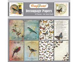 Vogel en Vlinder Decoupage Papier - A4 - 8 stuks - Perfect voor Scrapbooking en Ambachten