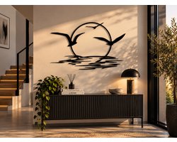 Vogel met zonsondergang-Wanddecoratie – Metalen Muurdecoratie met Vogels – Wandkunst – 2 mm Staal – Zwart Gepoedercoat