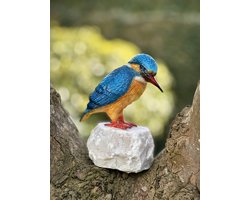Vogel op rots Ijsvogel BRONS 15 cm hoog - bronzen beeld - tuinbeeld - urnenzerk - urnenmonument - grafzerkdecoratie - - decoratiefiguur - interieur - accessoire - voor binnen - voor buiten - cadeau - geschenk - kerst - nieuwjaar - verjaardag