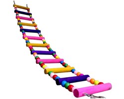 Vogel Speelgoed Ladder - Papegaai Klimtouw - Vogels Laten Spelen - Kleurrijk Houten Ontwerp - 31 cm - Multicolor