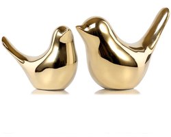 Vogelbeeldjes 2-pack, gouden woondecoratie, moderne beeldjes voor woonkamer, slaapkamer, bureau, kast