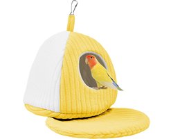 vogelhuis- vogelhuisje- Vogelnestkooi - Warme hangmat - Comfortabel vogelnestbed voor parkieten, papegaaien, ara's, grijze roodstaarten, dwergpapegaaien, kleine vogels en middelgrote vogels - Binnen/buiten - Kooi - Bedding (Geel - 21*21)