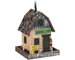 Vogelhuisje hangend met klapdak van hout - decoratie vogelvoederhuisje voor tuin en balkon - kleurrijk - 23x18x18cm Vogelhuisje