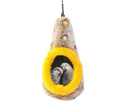 Vogelnest Hangmat - Vogelhuisje Kooi - Rustplek Vogels - Bijtvast Ophangbaar - 11 x 16 x 22 cm - Geel Blauw