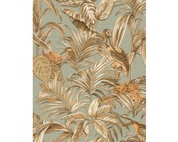 Vogels behang Profhome DE120017- glanzend blauw goud koper 5,33 m2