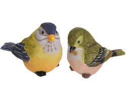 Vogeltjes Beeldjes - 2x - multicolor - polystone - 12 cm - tuindecoratie