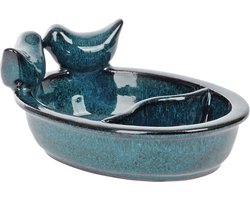 Vogelvoeder- en drinkschaal blauw keramiek 21 cm - Vogelvoer - Vogelvoerbak - Vogeldrinkbak