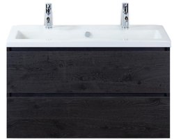 Vogue Badmeubelset 100 cm - Greeplijst in Kleur - Black Oak - Keramische Wastafel Wit 2 Kraangaten