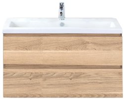 Vogue Badmeubelset 100 cm - Greeplijst in Kleur - Grey Oak - Keramische Wastafel Wit 1 Kraangat