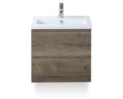 Vogue Badmeubelset 60 cm - Greeplijst in kleur - Tabacco - Keramische Wastafel Wit 1 kraangat