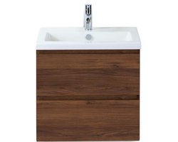 Vogue Badmeubelset 60 cm - Greeplijst in Kleur - Walnoot - Keramische Wastafel Wit 1 Kraangat