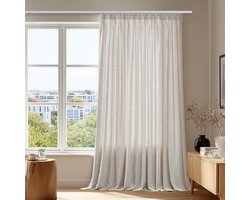 Voile Gordijn met Plooi - Lichtdoorlatende Linnenlook Gordijnen voor Woonkamer en Slaapkamer - 200x245 CM