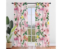Voile Gordijnen - Lichtdoorlatend - Raamdecoratie - 3D Flamingo Patroon - 55x108 Inch - Roze Roos