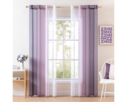 Voile-gordijnen tweekleurig transparant lichtdoorlatend decoratief gordijn - Set van 2 - 140 x 145 cm - paars