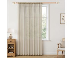 Voile gordijnen - Vitrage halftransparant - Woonkamer decoreren - Linnenlook stof - 300 x 240 cm - Beige crème