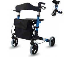 VOKA Rollator lichtgewicht en opvouwbaar - Rubberen wielen - zitfunctie - voor binnen en buiten - Rugleuning - Blauw