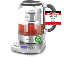 Volautomatische glazen theemaker met temperatuurselectie en automatische zeef