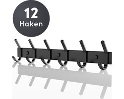 Volcan Wandkapstok - 12 Haken - Muur Kapstok Hangend met 3M Tape - Industrieel - Zwart RVS