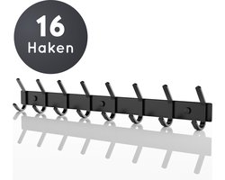 Volcan Wandkapstok - 16 Haken - Muur Kapstok Hangend met 3M Tape - Industrieel - Zwart RVS