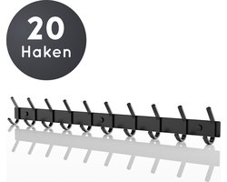 Volcan Wandkapstok - 20 Haken - Muur Kapstok Hangend met 3M Tape - Industrieel - Zwart RVS