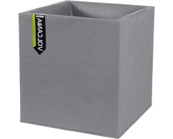 Volcania 31 L square pot 40 cm - Imitation stone decor - Double walled - Water storage zone - 395 x 395 x 435 cm - Pebble grey