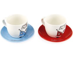 Volkswagen T1 Bus Espresso kopjes 2 stuks Set 100ml - rood/blauw
