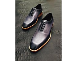 Volledig Lederen Herenschoen, blauw met grijs en zwart, maat 45