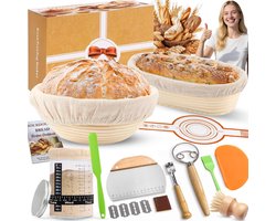 Volledig Zuurstofdeeg Starterpakket met 2 Rijsmandjes - 25cm Ovaal & 23cm Rond - 900ml Zuurstofdeeg Glazen Pot Set - Brood Bakbenodigdheden Kit - Complete Set voor Beginners en Ervaren Bakkers