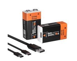 Voltière 2-Pack Oplaadbare Batterijen 9V - 3700 mWH 9 Volt Batterij met 2in1 Oplaadkabel - Li-ion USB C Batterijen