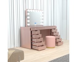 Vonato Blush Beauty - Kaptafel - Verlichte Spiegel - Bluetooth Functie - Inclusief Kruk voor de make up tafel