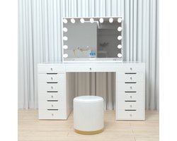 Vonato Pearl Glow - Kaptafel - Verlichte Spiegel - Bluetooth Functie - Inclusief Kruk voor de make up tafel