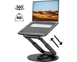 VÖNDA® Laptop Standaard 360° Draaibaar & Inklapbaar - Ergonomisch & Stevig - Verstelbaar tot 53,3 cm - Voor Staand & Zittend Werken - Geschikt voor Laptop & Tablet t/m 17 inch - Zwart