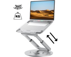 VÖNDA® Zilveren Laptop Standaard 360° Draaibaar & Inklapbaar | Ergonomisch & Stevig | Verstelbaar tot 53,3 cm | Voor Staand & Zittend Werken | Geschikt voor Laptop & Tablet t/m 17 inch