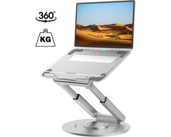 VÖNDA® Zilveren Laptopstandaard 360° Draaibaar & Inklapbaar | Ergonomisch & Stevig | Verstelbaar tot 53,3 cm | Voor Staand & Zittend Werken | Geschikt voor Laptop & Tablet t/m 17 inch