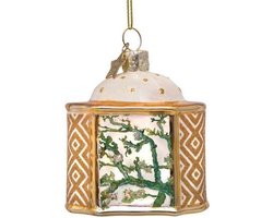 Vondels Glazen kerst decoratie Van Gogh voorraadpot met bloesem H10cm