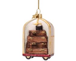 Vondels glazen kerstbal - bagagekar 8cm bruin, wit 1 stuks